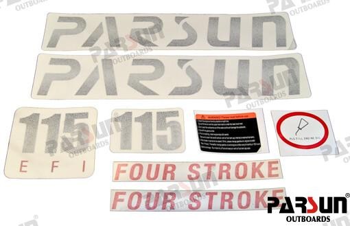 PAF115-09090000 FULL SET OF F115 STICKERS, TOP COWLING For PARSUN Warranty Incl